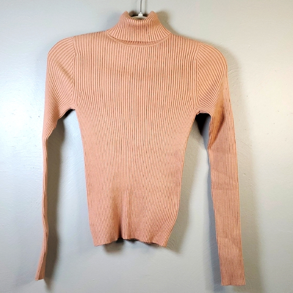 NWT Express Women's Tan Ribbed TurtleNeck Fitted Sweater. Size XS